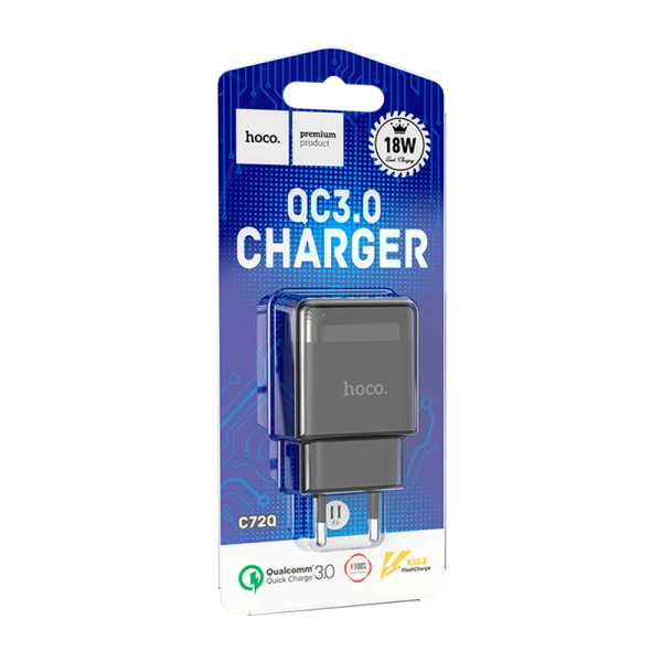 Сетевое З/У HOCO C72Q 1USB 2.4A 18W QC3.0 черный (1/36/216)