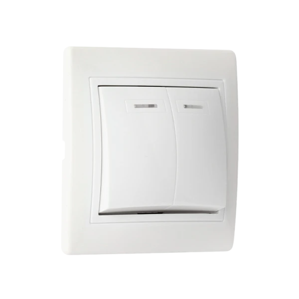 Выключатель Smartbuy 2-клавишный с индикатором 10А белый, керамика "Венера"