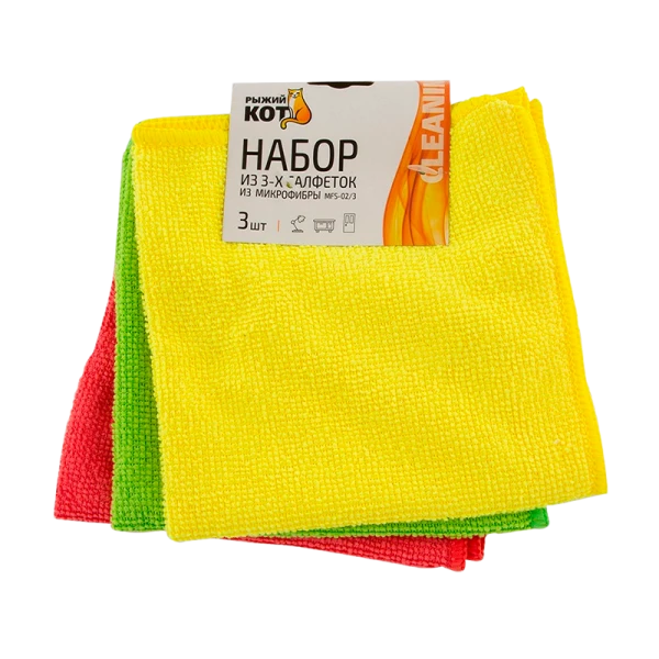 Салфетка Рыжий кот MFS-02/3 30х30см микрофибра универсальная 3шт. ассорти (1/5/40)