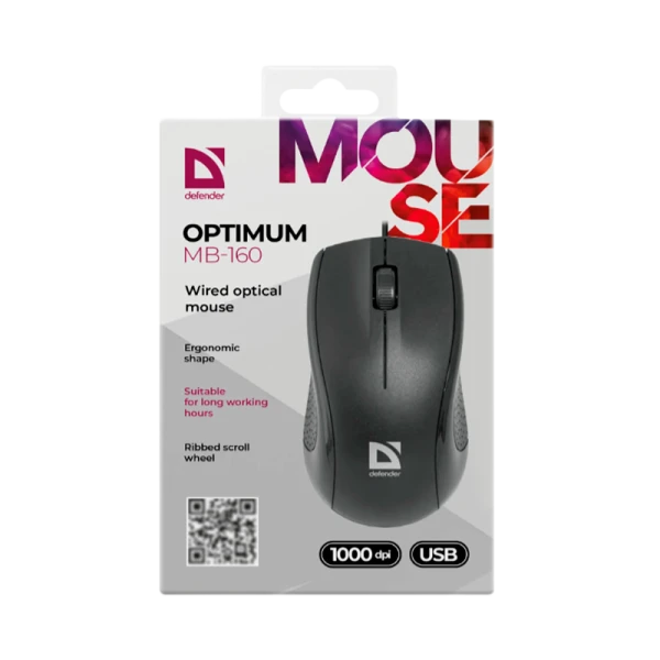 Мышь проводная Defender MB-160 Optimum классическая USB черный (1/40)