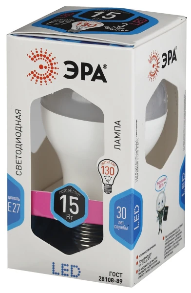 Лампа светодиодная ЭРА A60 E27 15W 4000К 170-265V груша (1/10/100/1500)