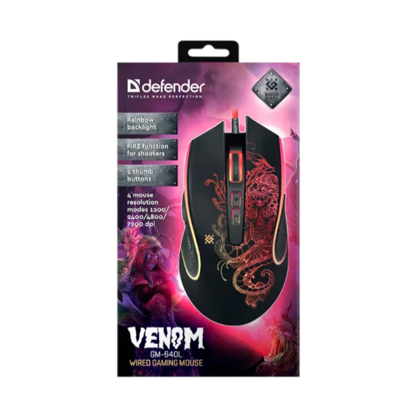 Мышь проводная Defender GM-640L Venom игровая USB черный (1/40)