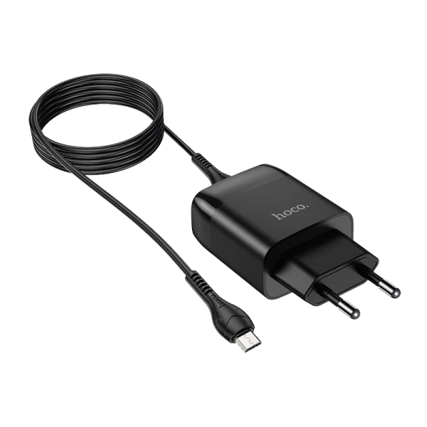 Сетевое З/У HOCO C72Q 1USB 2.4A 18W QC3.0 с кабелем microUSB черный (1/30/180)