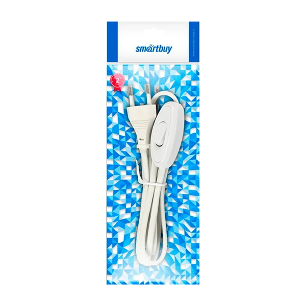 Шнур с плоской вилкой и проходным выключателем Smartbuy, 1,7 метра белый ШВВП 2х0,75 (SBE-06-P05-w)