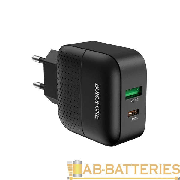 Сетевое З/У Borofone BA46A 1USB/Type-C 3.0A 18W QC3.0 черный (1/32/128)