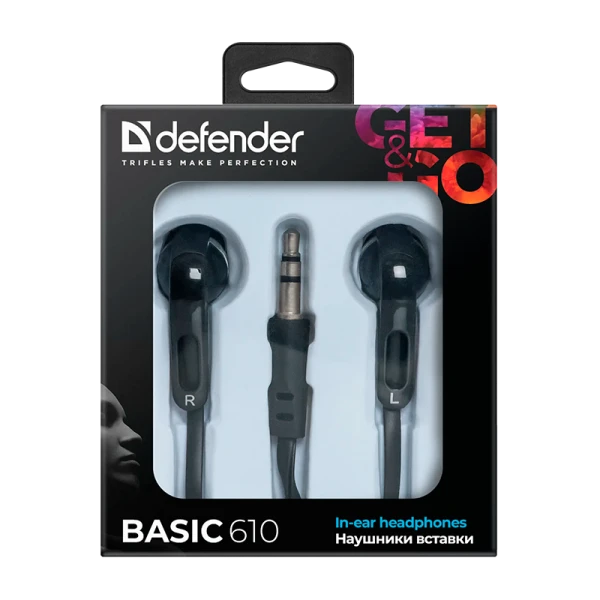 Наушники внутриканальные Defender 610 Basic черный (1/50)
