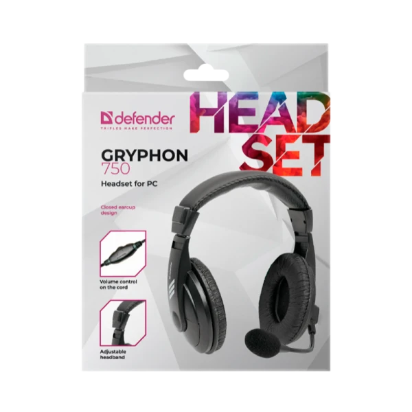Наушники полноразмерные Defender 750 Gryphon с микр. черный (1/20)