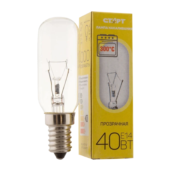 Лампа накаливания Старт E14 40W 230V OVEN для духовок прозрачная (1/10/1000)