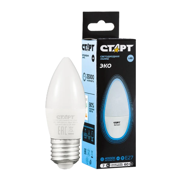 Лампа светодиодная Старт E27 7W 4000К 220V свеча Black матовая (1/10/100)