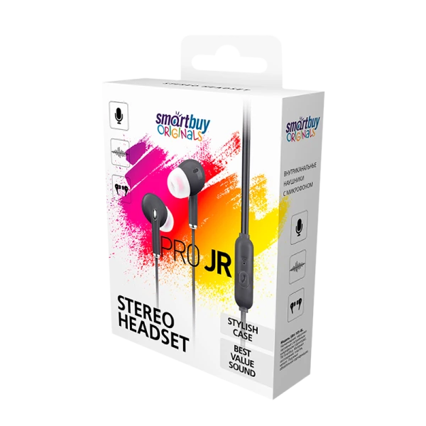 Наушники внутриканальные Smartbuy Pro JR с микр. черный в коробке (1/50)