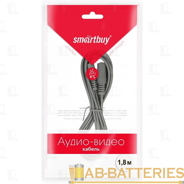 Кабель AUX Smartbuy KA-321 Jack 3.5mm (m)-Jack 3.5mm (f) 1.8м силикон серый (1/350)