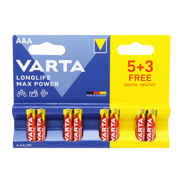 Батарейка Varta LONGLIFE MAX POWER (MAX TECH) LR03 AAA BL5+3 Alkaline 1.5V (4703) (8/160)