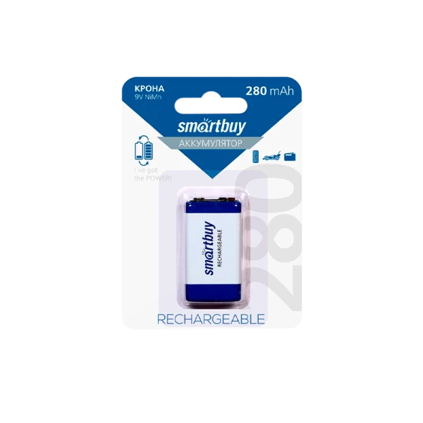 Аккумулятор бытовой Smartbuy Крона 6F22 9V BL1 NI-MH 280mAh (1/25/200)
