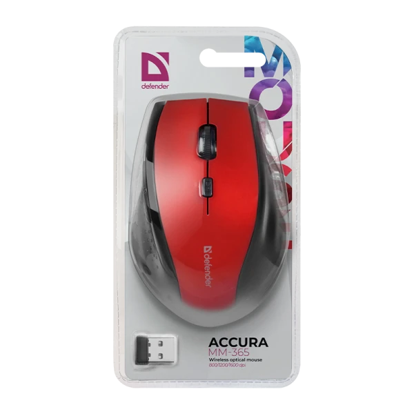 Мышь беспроводная Defender MM-365 Accura классическая USB красный (1/40)