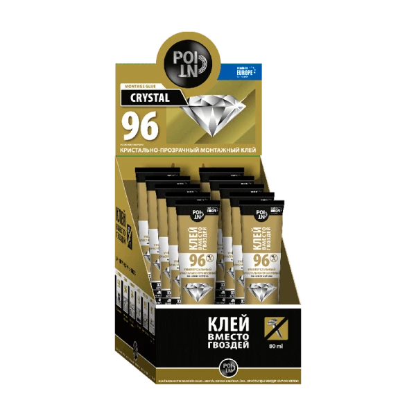 Клей POINT 96 вместо гвоздей 80мл кристально-прозрачный BOX10 шоу-бокс (1/10)