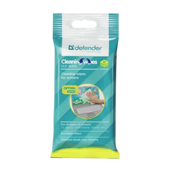 Салфетка Defender CLN30202 Optima для экранов влажные 20шт. пакет с подвесом (1/38)