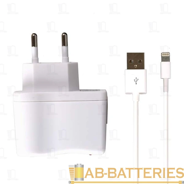 Сетевое З/У Smartbuy 1USB 1.0A с кабелем Lightning белый (1/36)