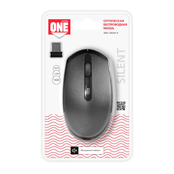 Мышь беспроводная Smartbuy 280AG классическая USB бесшумная черный (1/40)