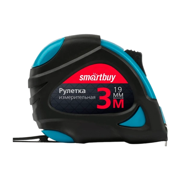 Рулетка измерительная Smartbuy Tools 3м*19мм пластик 2 фиксатора прорезиненная голубой (1/96)