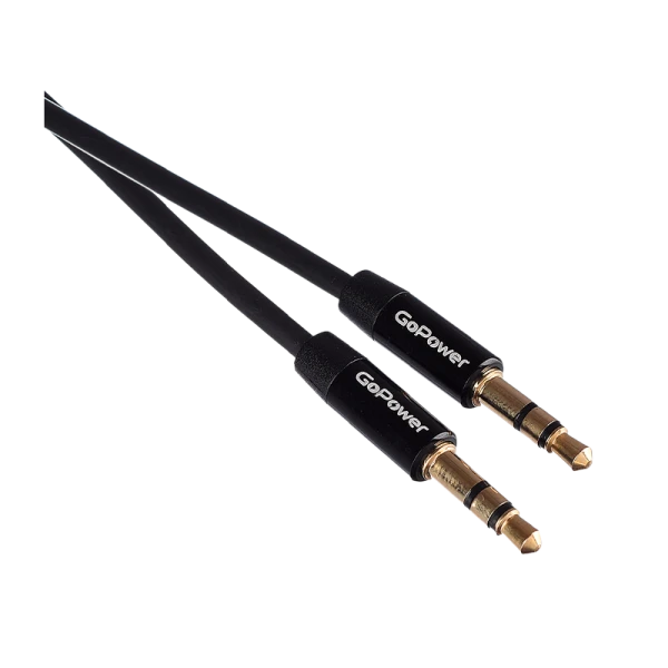 Кабель AUX GoPower Jack 3.5mm (m)-Jack 3.5mm (m) 1.5м TPE черный Premium Zip-Lock c подвесом (1/400)