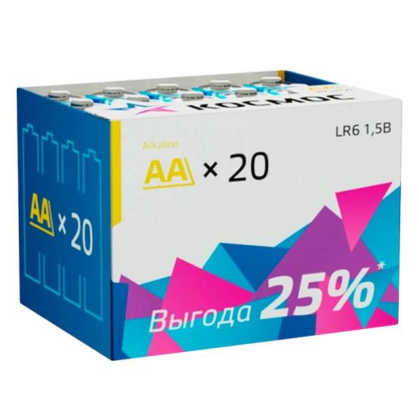 Батарейка Космос LR6 AA BOX20 Alkaline 1.5V (20/640)