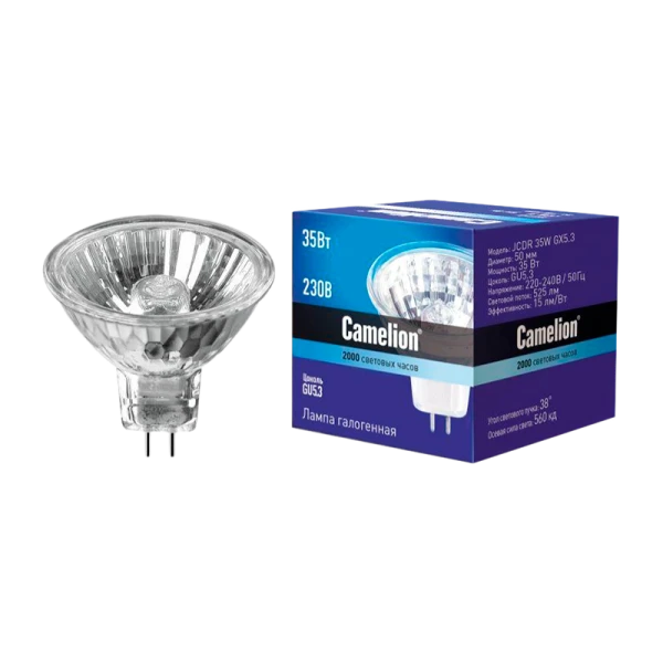 Лампа галогенная Camelion MR16 GU5.3 35W 2800К 220-240V софит 50мм прозрачная (1/10/200)