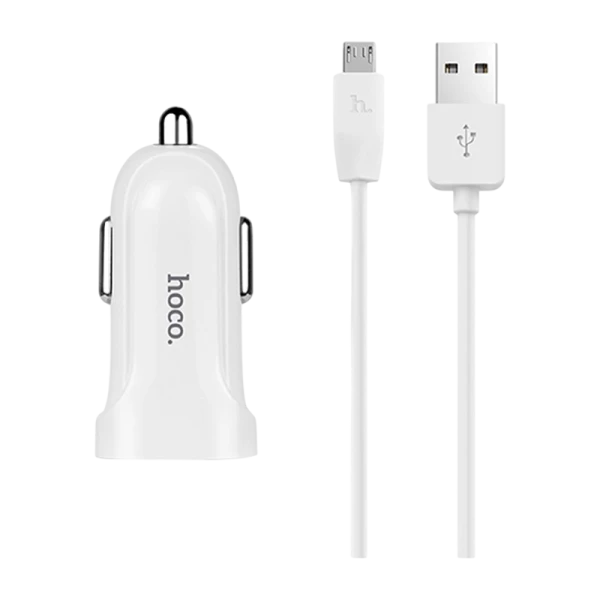 Автомобильное З/У HOCO Z2 1USB 1.5A с кабелем microUSB белый (1/28/280)