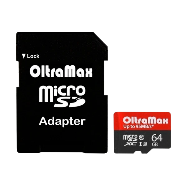 Карта памяти microSD OltraMax 64GB Class10 UHS-I (U3) 95 МБ/сек с адаптером