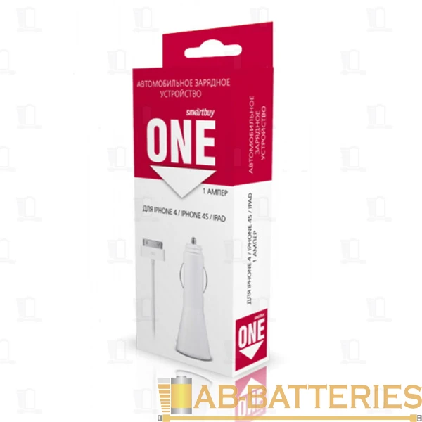 Автомобильное З/У Smartbuy ONE 1USB 1.0A с кабелем Apple 30pin белый (1/100)