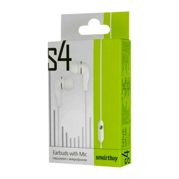 Наушники внутриканальные Smartbuy S4 с микр. белый в коробке (1/60)