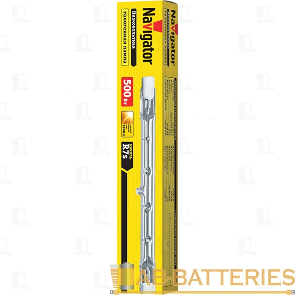 Лампа галогенная Navigator J117 R7s 500W 2900K 230V трубка прозрачная (1/50/500)