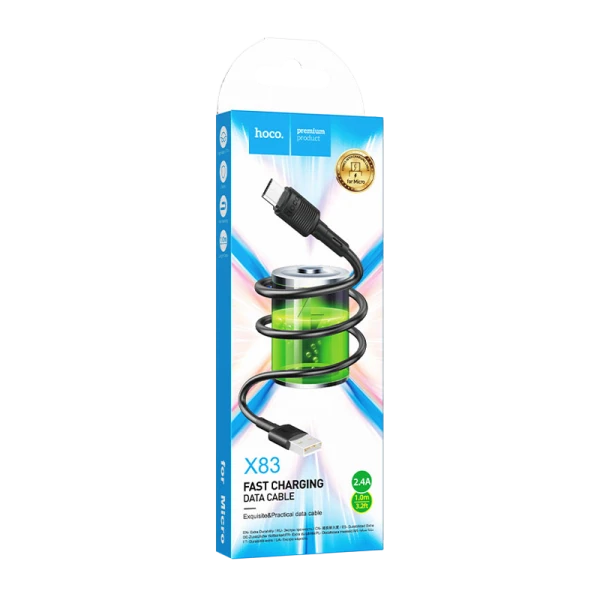 Кабель HOCO X83 USB (m)-microUSB (m) 1.0м 2.4A ПВХ черный (1/33/330)