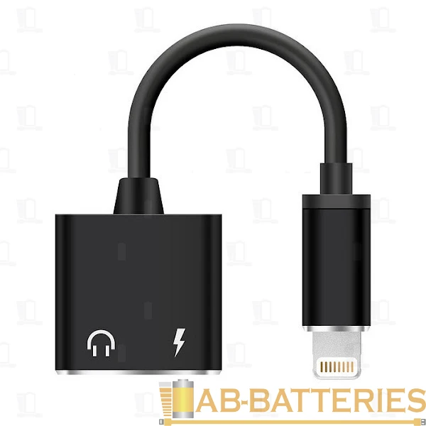 Переходник AUX Smartbuy A-835-new-k Jack 3.5mm (f)-Lightning (m)/Lightning (f) силикон черный
