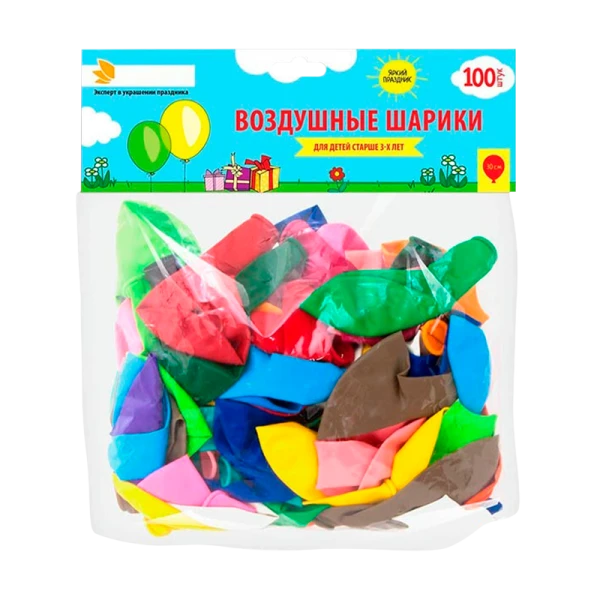Воздушные шарики, 30 см, круглые, разноцветные без рисунка, 100 шт/уп, PATERRA (1/10)