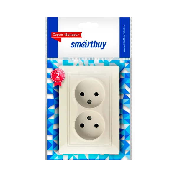 Розетка Smartbuy 2-местная без заземления 10А бежевая "Венера"
