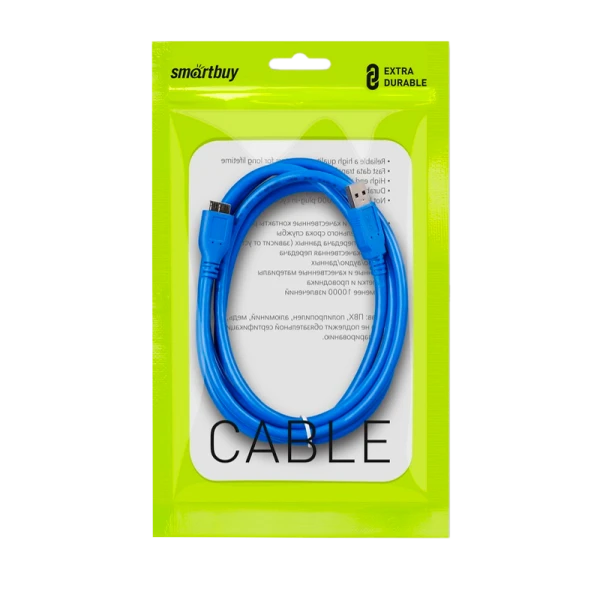 Кабель Smartbuy K-750 USB3.0 (m)-microUSB3.0 (m) 1.8м силикон синий (1/25)