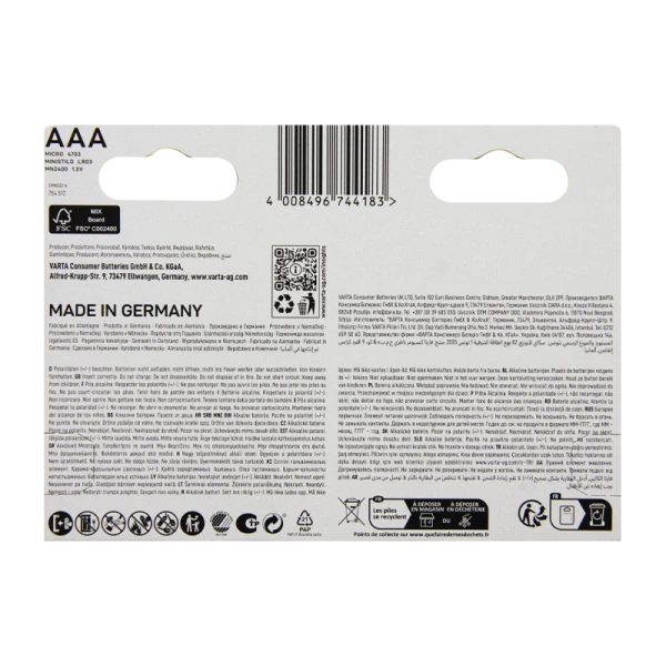 Батарейка Varta LONGLIFE MAX POWER (MAX TECH) LR03 AAA BL5+3 Alkaline 1.5V (4703) (8/160)