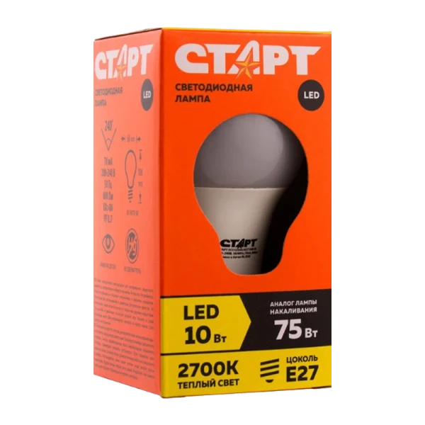 Лампа светодиодная Старт GLS E27 10W 3000К 220V груша Eco матовая (1/10/100)