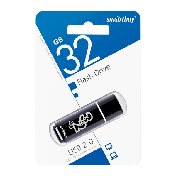 Флеш-накопитель Smartbuy Glossy 32GB USB2.0 пластик черный