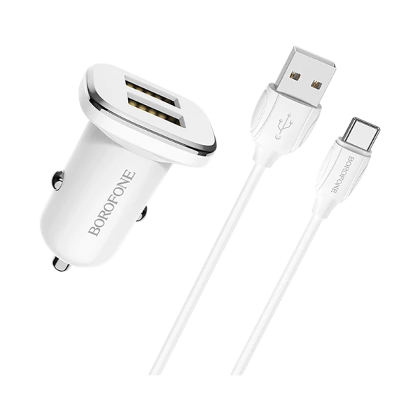 Автомобильное З/У Borofone BZ12 2USB 2.4A белый (1/44/176)