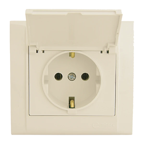 Розетка Makel Defne 1гн. 16A С/З со шторкой кремовый 42010029 (1/12)