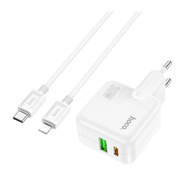 Сетевое З/У HOCO C111A 1USB/Type-C 3.0A 30W с кабелем Type-C-Type-C белый (1/20/120)