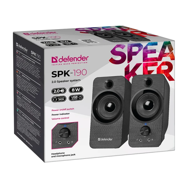 Колонки 2.0 Defender SPK-190 8W Jack 3.5mm черный (1/24)
