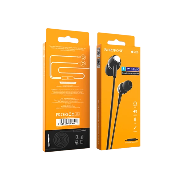 Наушники внутриканальные Borofone BM36 с микр. черный (1/76/304)