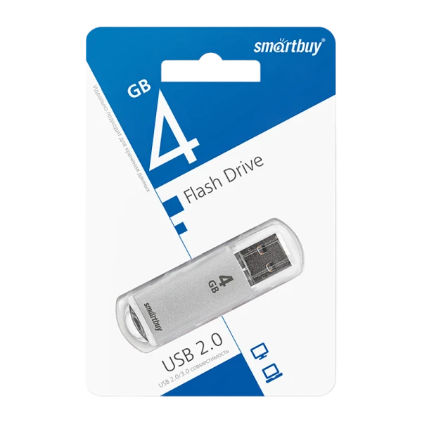 Флеш-накопитель Smartbuy V-Cut 4GB USB2.0 пластик серебряный