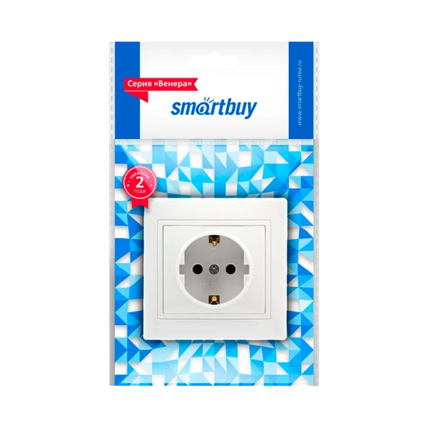 Розетка Smartbuy 1-местная с заземлением 16А белая "Венера"
