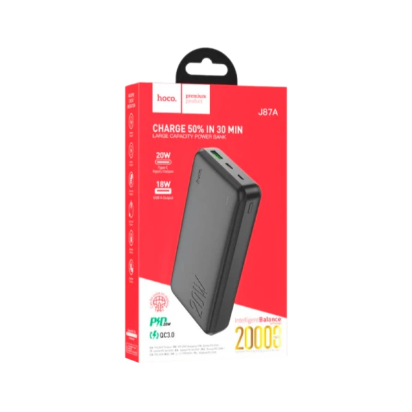 Внешний аккумулятор HOCO J87A 20000mAh 3.0A 20W 2USB/Type-C PD3.0 черный (1/36)