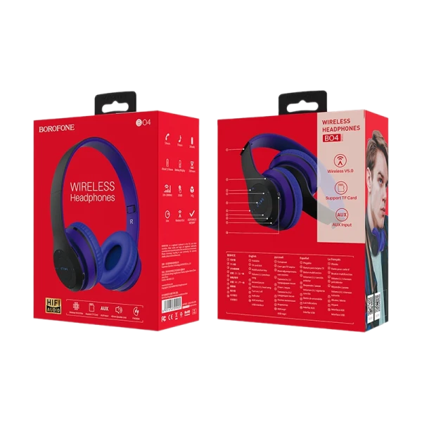 Наушники полноразмерные Borofone BO4 bluetooth 5.0 с микр. синий (1/12/36)