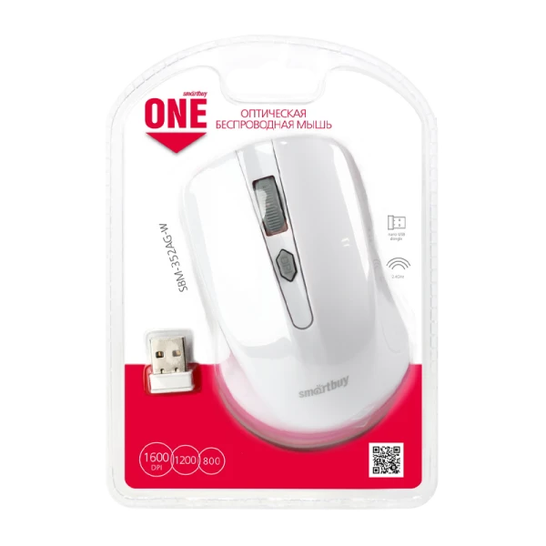Мышь беспроводная Smartbuy 352AG ONE классическая USB белый (1/60)