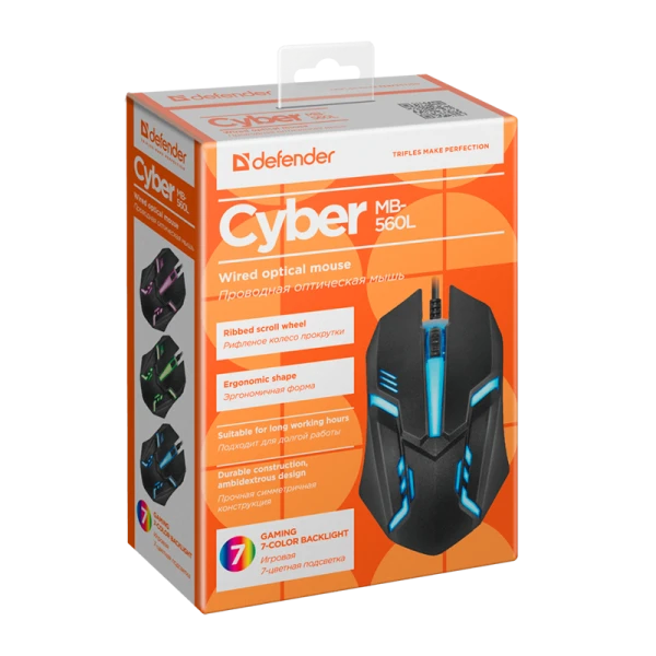 Мышь проводная Defender MB-560L Cyber классическая USB черный (1/40)